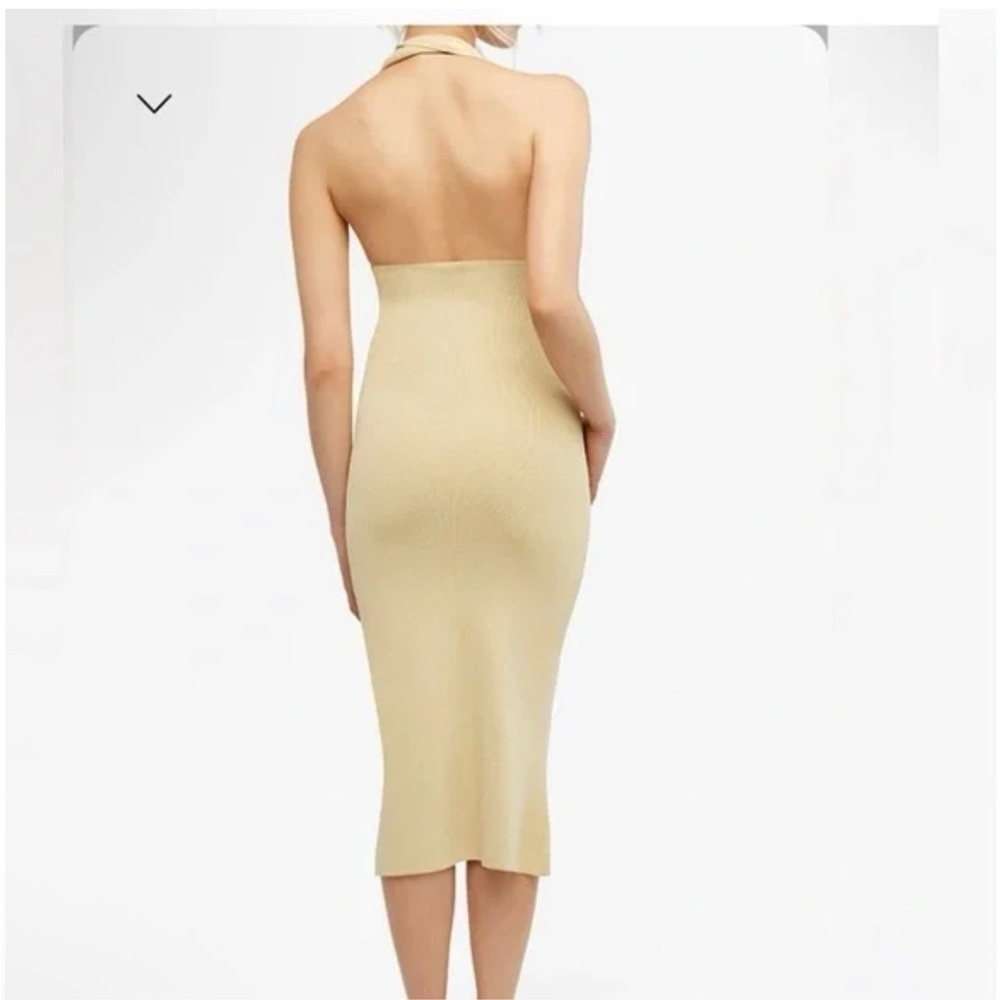 WEWOREWHAT Fashioned Ribbed Knit Halter Maxi Dress in Wheat - SZ Small - Picture 6 of 6